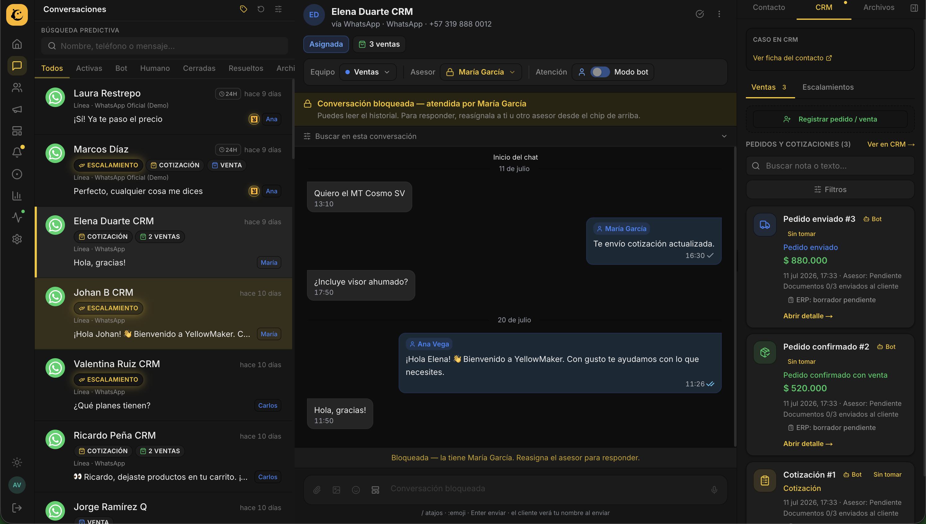 Bandeja de conversaciones omnicanal